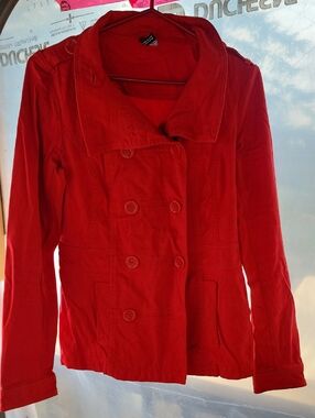 Divided Red Double-Breasted Jean Jacket